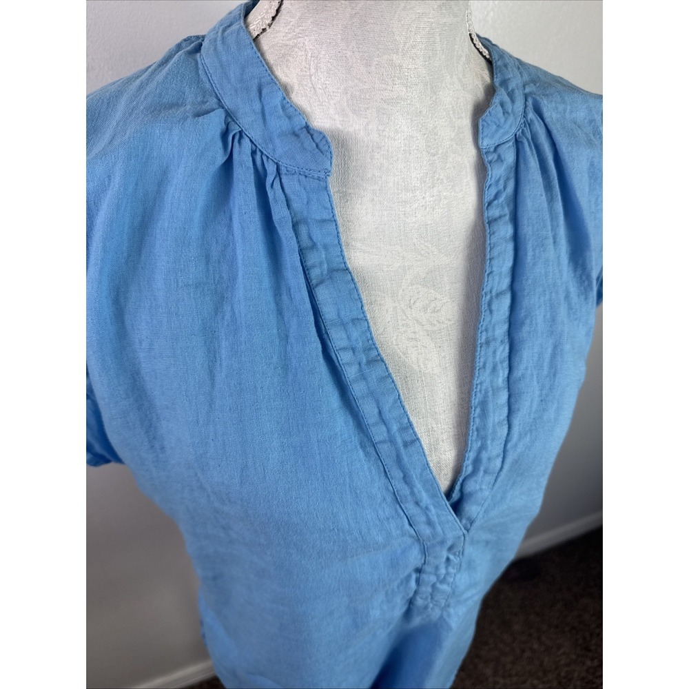 Pilcro Women's Fitted XL SS Ruffle Linen Popover Blouse Blue EUC - Picture 5 of 13